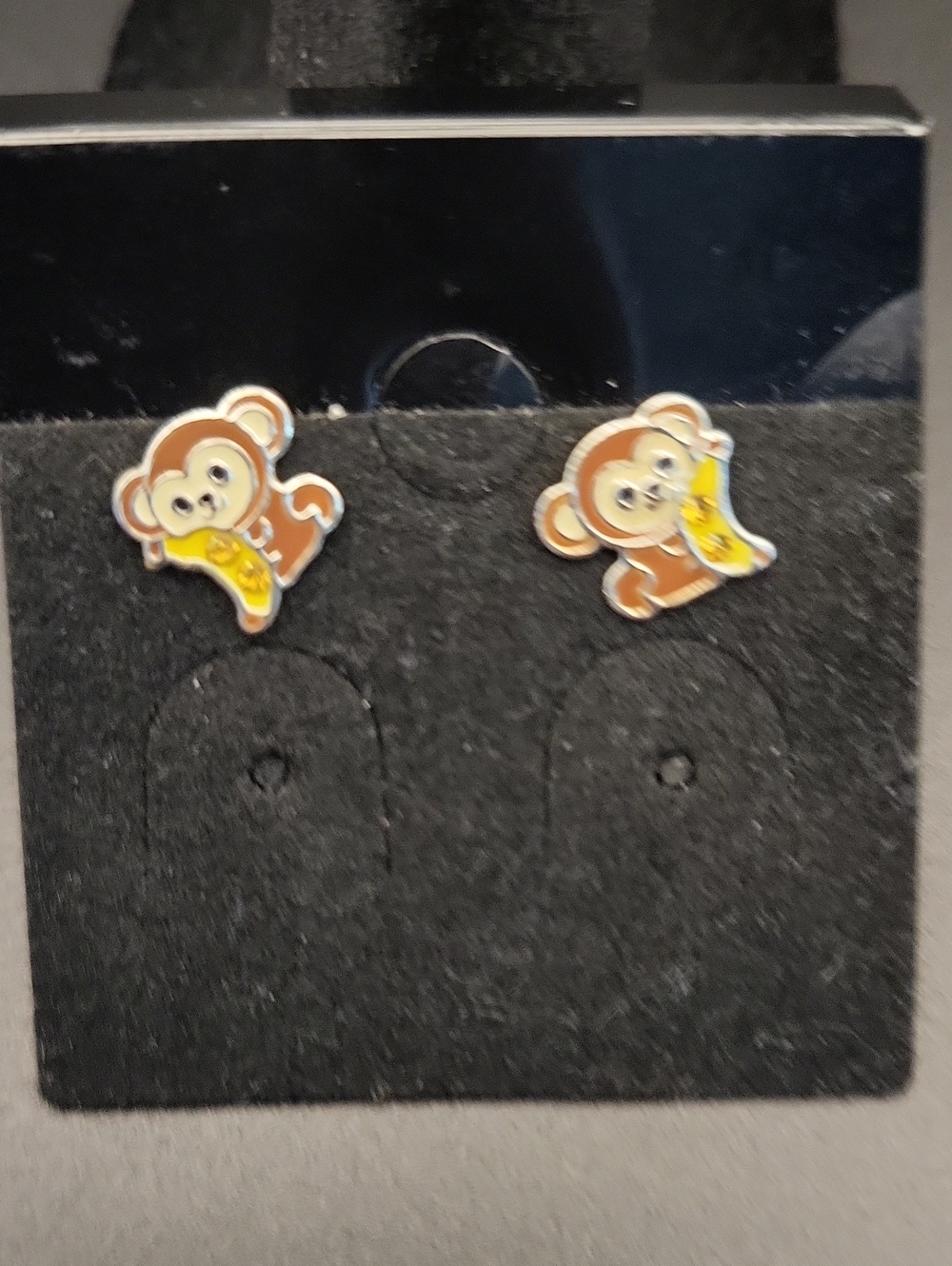 Kids Monkey Stud Earrings - Brown Monkey with Yellow Banana,925